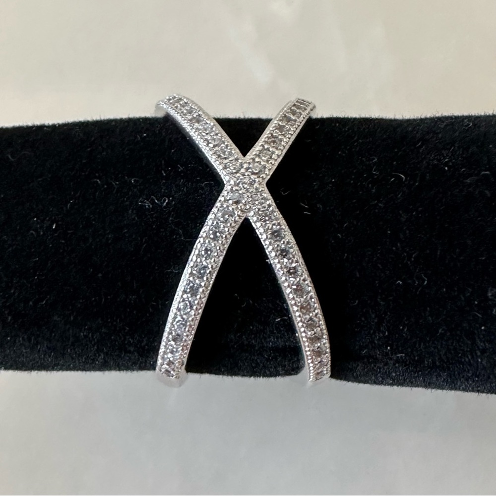 Sterling Silver Micro Pave Criss Cross Ring - Picture 5 of 16